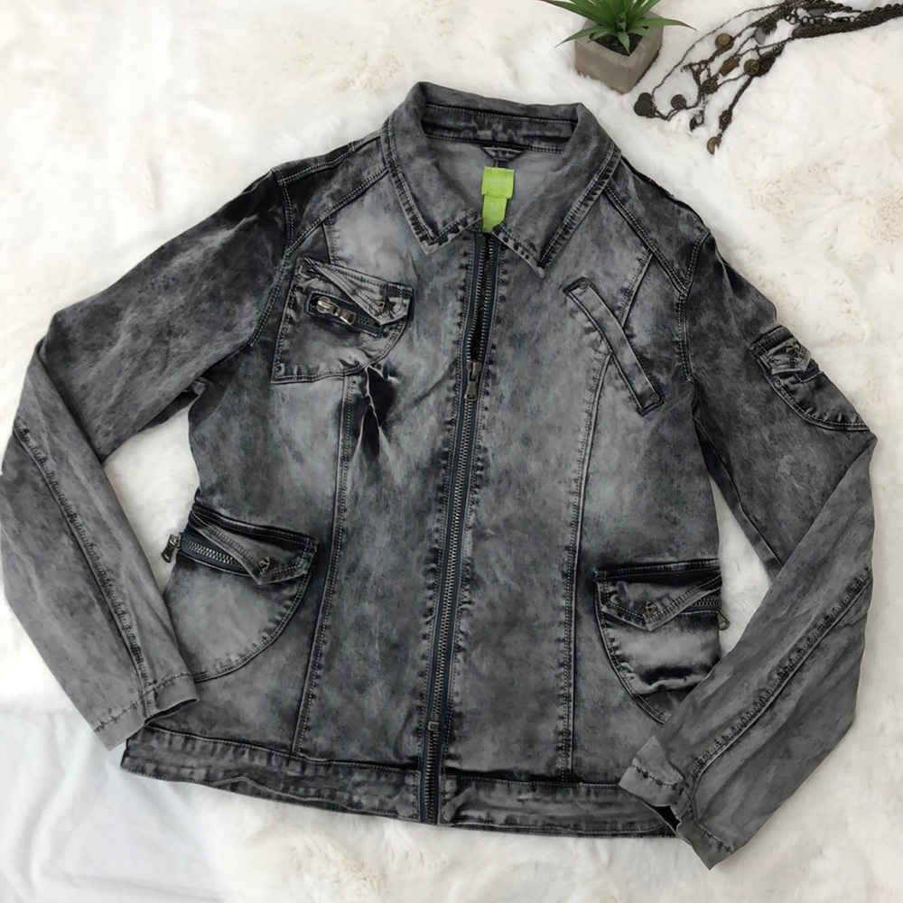 Adam Jacobs Black Zippered Stonewashed Jean Jacket medium